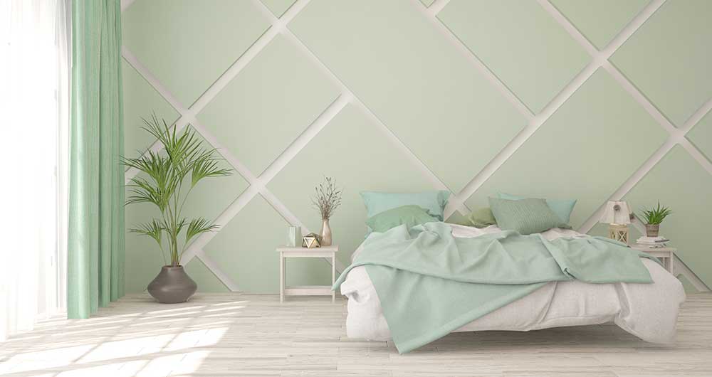 Dormitorio con las paredes de color dyfed