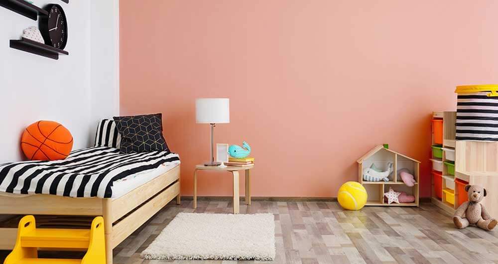 Dormitorio infantil con las paredes de color brindisi